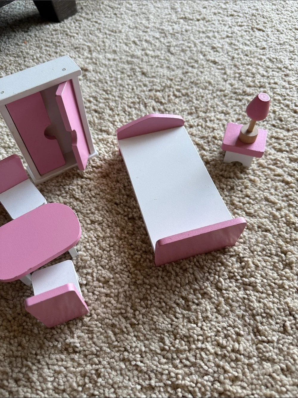 Pink and White Doll House All Rooms Furniture Set - Solid Wood.